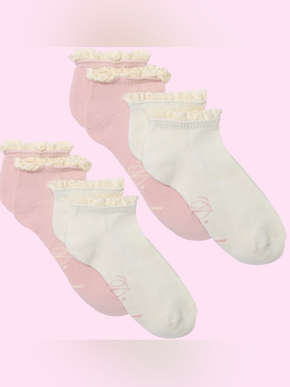 PINK 2 Sets DOLLHOUSE & WHITE 2-Pack Ankle Socks